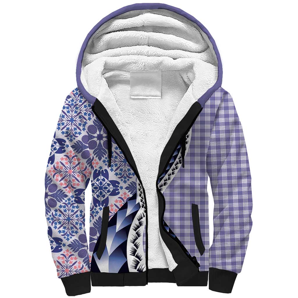 Aloha Vintage Palaka Floral Hawaiian Quilt Sherpa Hoodie Poni Motif - Polynesian Pride