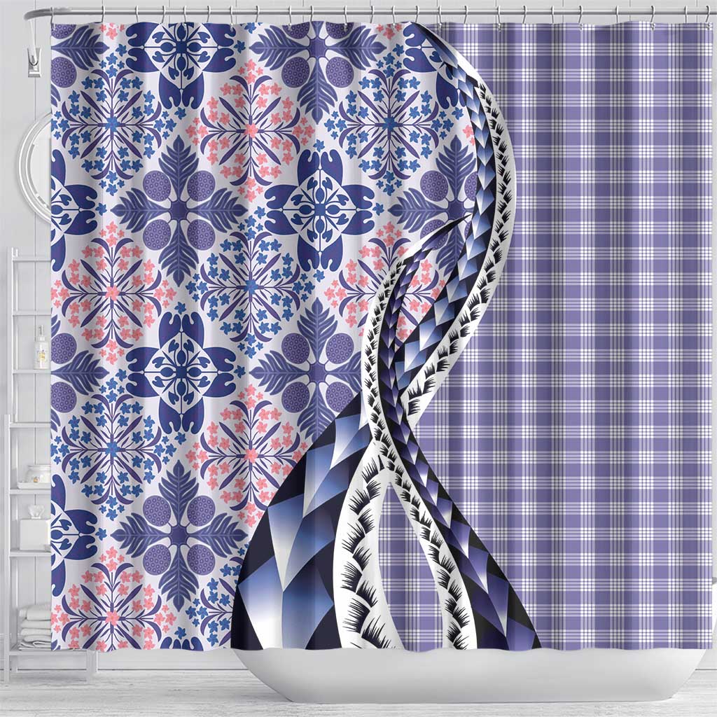 Aloha Vintage Palaka Floral Hawaiian Quilt Shower Curtain Poni Motif - Polynesian Pride