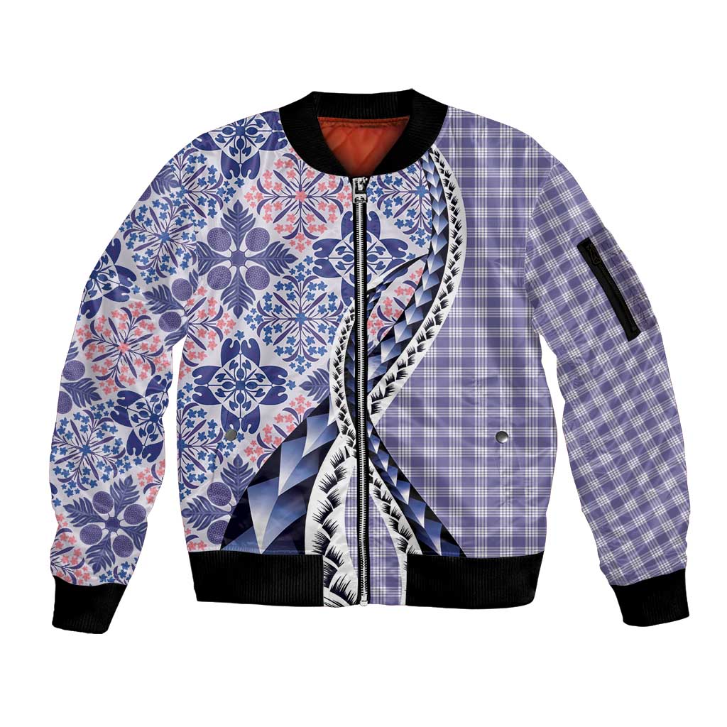 Aloha Vintage Palaka Floral Hawaiian Quilt Sleeve Zip Bomber Jacket Poni Motif - Polynesian Pride