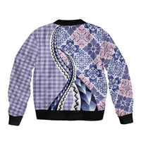 Aloha Vintage Palaka Floral Hawaiian Quilt Sleeve Zip Bomber Jacket Poni Motif - Polynesian Pride