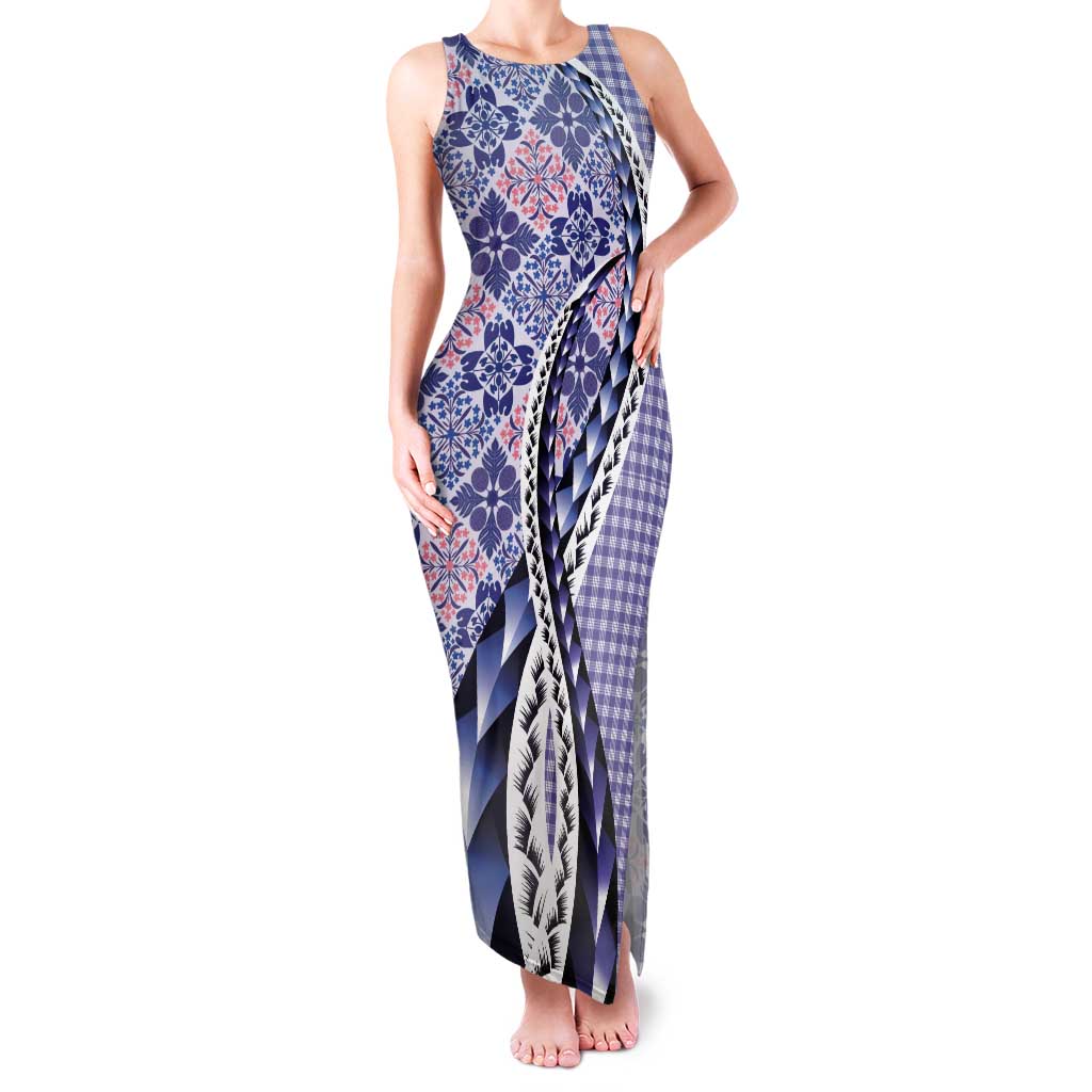 Aloha Vintage Palaka Floral Hawaiian Quilt Tank Maxi Dress Poni Motif - Polynesian Pride