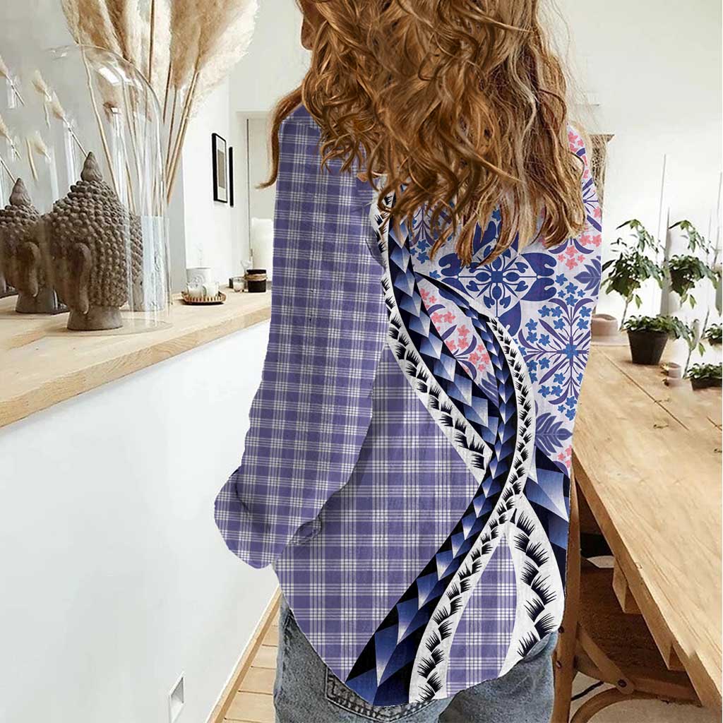 Aloha Vintage Palaka Floral Hawaiian Quilt Women Casual Shirt Poni Motif - Polynesian Pride