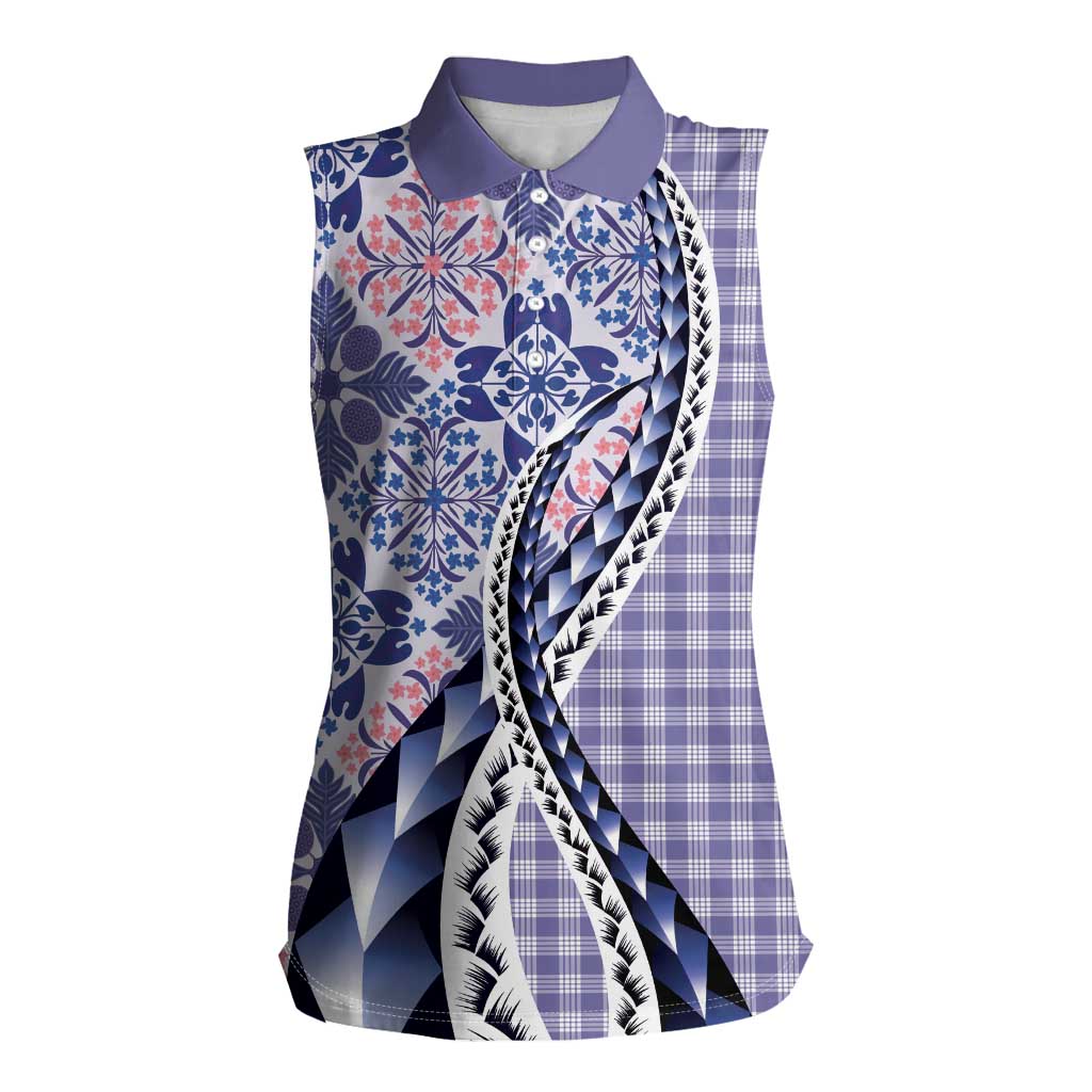 Aloha Vintage Palaka Floral Hawaiian Quilt Women Sleeveless Polo Shirt Poni Motif - Polynesian Pride