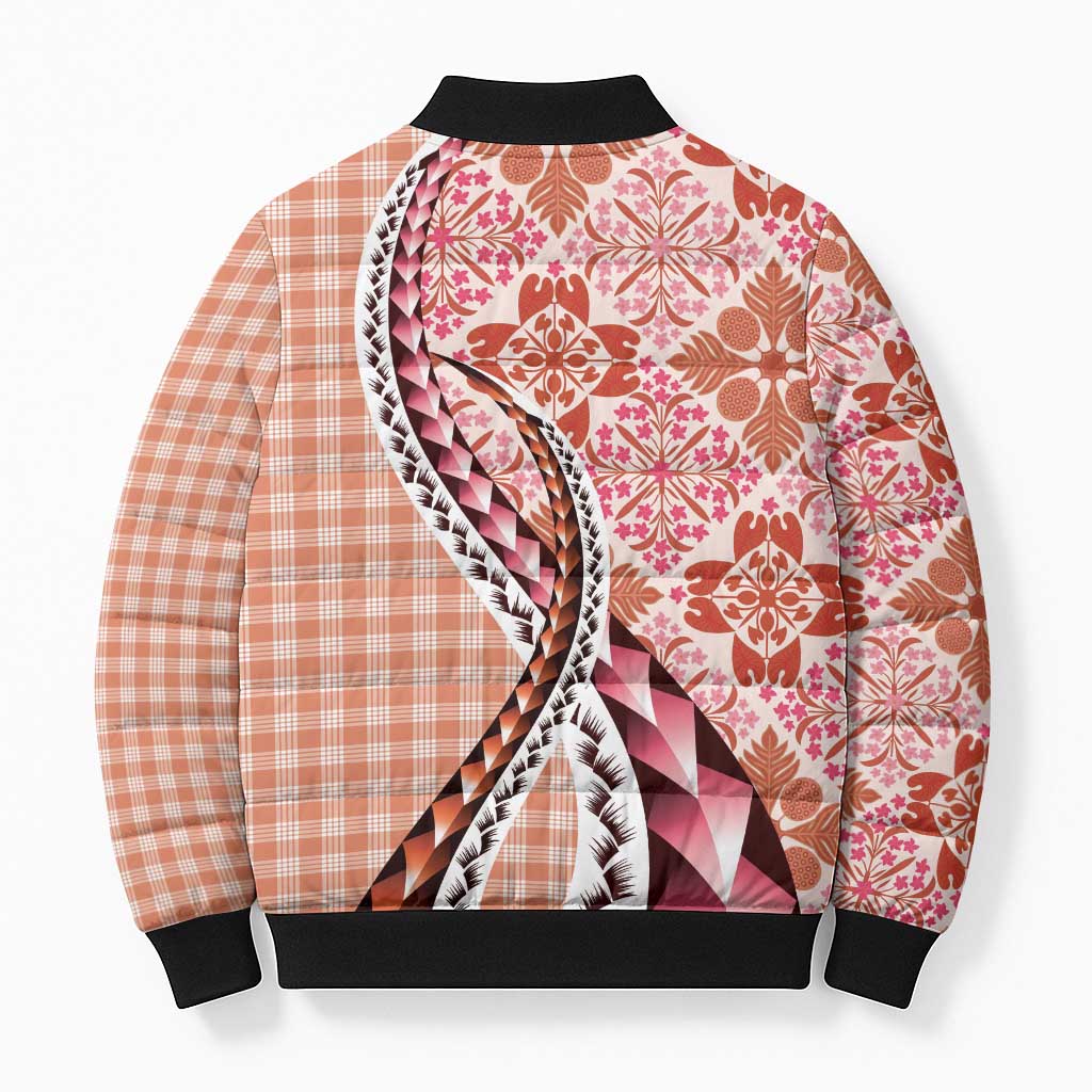 Aloha Vintage Palaka Floral Hawaiian Quilt Bomber Puffer Jacket Ulaula Motif - Polynesian Pride