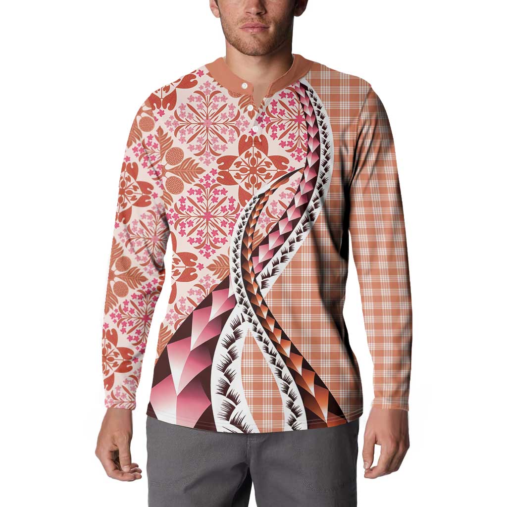 Aloha Vintage Palaka Floral Hawaiian Quilt Button Sweatshirt Ulaula Motif - Polynesian Pride