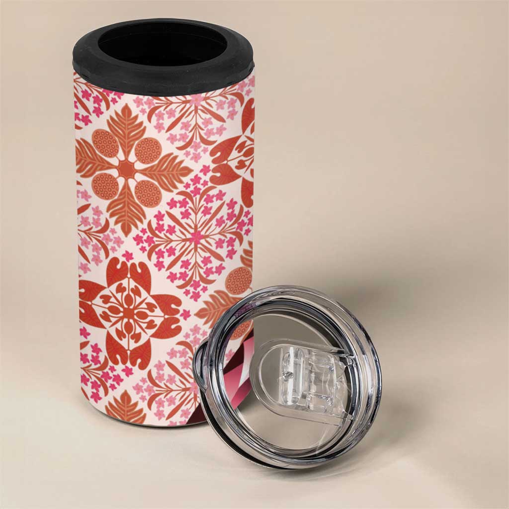 Aloha Vintage Palaka Floral Hawaiian Quilt 4 in 1 Can Cooler Tumbler Ulaula Motif - Polynesian Pride