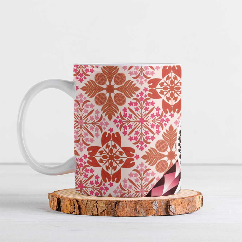 Aloha Vintage Palaka Floral Hawaiian Quilt Ceramic Mug Ulaula Motif - Polynesian Pride