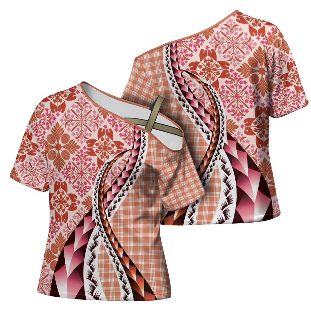 Aloha Vintage Palaka Floral Hawaiian Quilt Cross Shoulder Shirt Ulaula Motif - Polynesian Pride