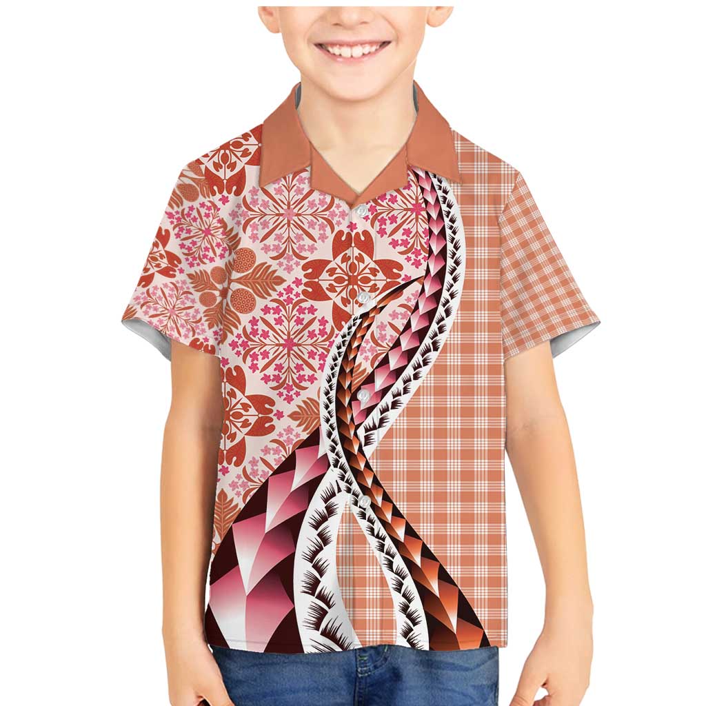 Aloha Vintage Palaka Floral Hawaiian Quilt Family Matching Mermaid Dress and Hawaiian Shirt Ulaula Motif - Polynesian Pride