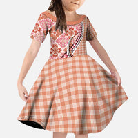 Aloha Vintage Palaka Floral Hawaiian Quilt Family Matching Off Shoulder Maxi Dress and Hawaiian Shirt Ulaula Motif - Polynesian Pride