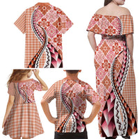 Aloha Vintage Palaka Floral Hawaiian Quilt Family Matching Off Shoulder Maxi Dress and Hawaiian Shirt Ulaula Motif - Polynesian Pride