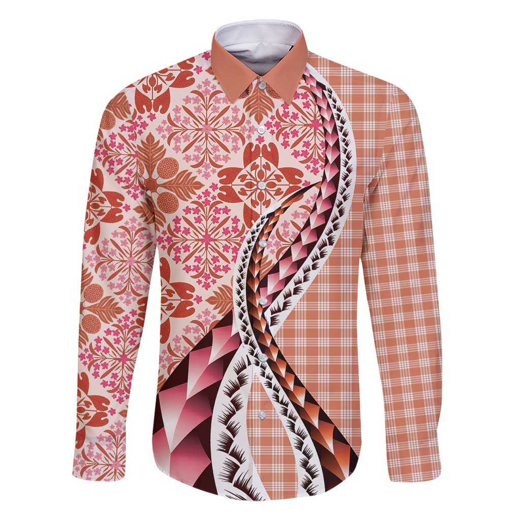 Aloha Vintage Palaka Floral Hawaiian Quilt Family Matching Off Shoulder Maxi Dress and Hawaiian Shirt Ulaula Motif - Polynesian Pride