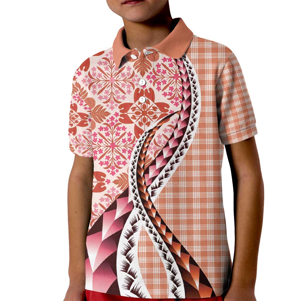 Aloha Vintage Palaka Floral Hawaiian Quilt Kid Polo Shirt Ulaula Motif - Polynesian Pride