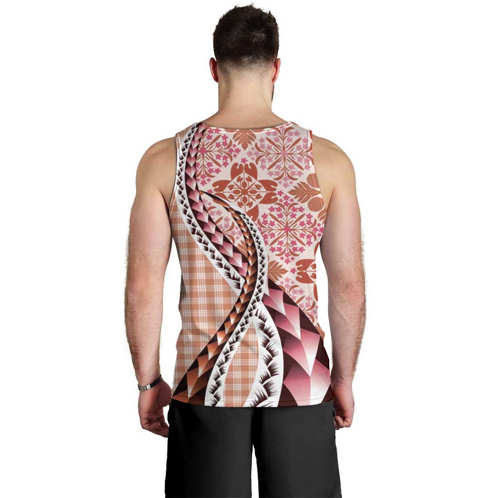 Aloha Vintage Palaka Floral Hawaiian Quilt Men Tank Top Ulaula Motif - Polynesian Pride