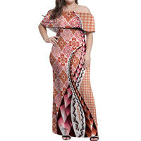 Aloha Vintage Palaka Floral Hawaiian Quilt Off Shoulder Maxi Dress Ulaula Motif - Polynesian Pride