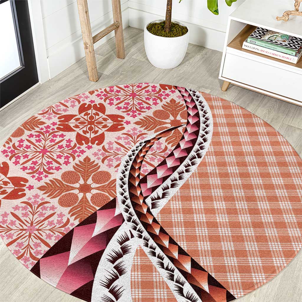 Aloha Vintage Palaka Floral Hawaiian Quilt Round Carpet Ulaula Motif - Polynesian Pride
