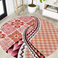 Aloha Vintage Palaka Floral Hawaiian Quilt Round Carpet Ulaula Motif - Polynesian Pride