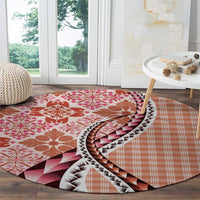 Aloha Vintage Palaka Floral Hawaiian Quilt Round Carpet Ulaula Motif - Polynesian Pride