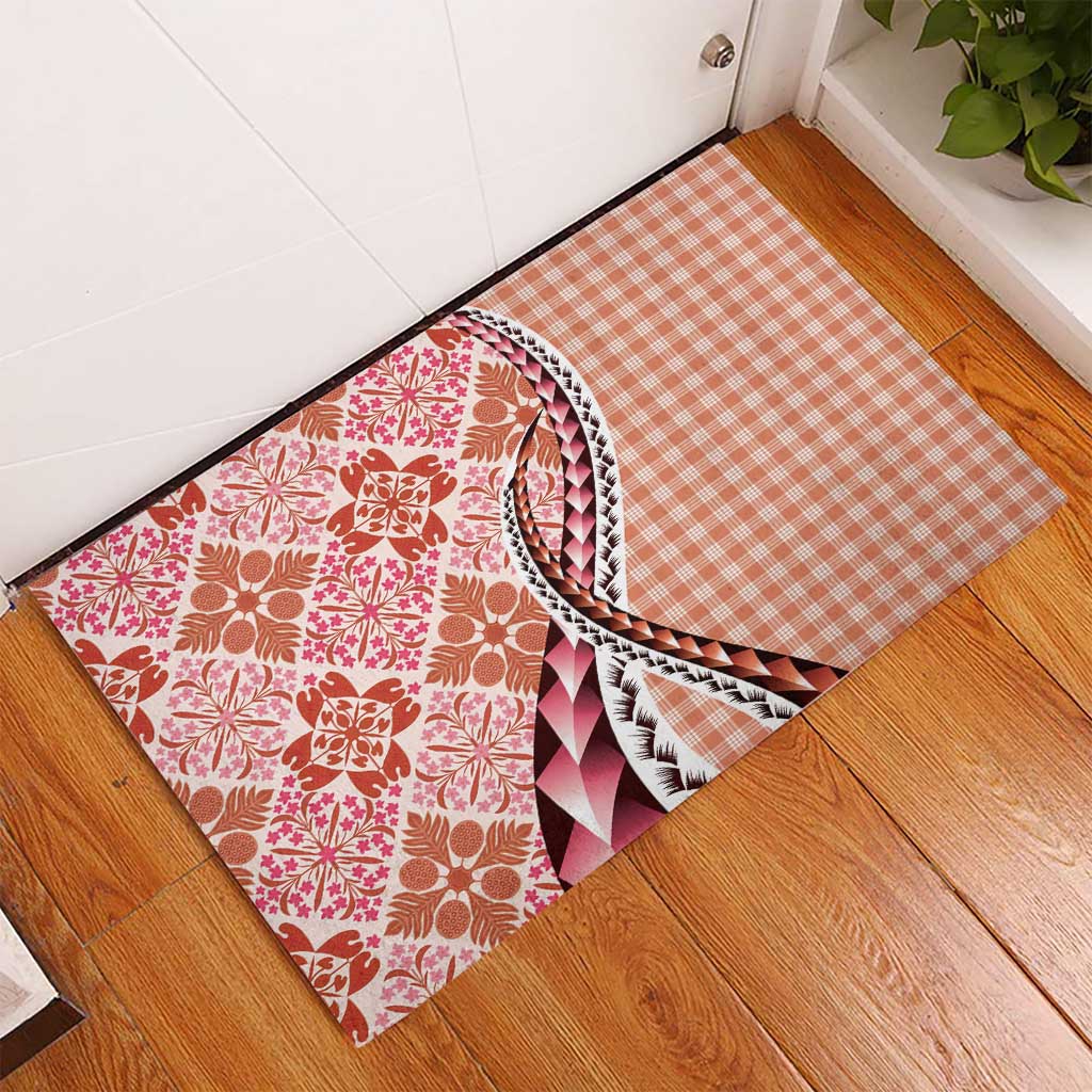 Aloha Vintage Palaka Floral Hawaiian Quilt Rubber Doormat Ulaula Motif - Polynesian Pride