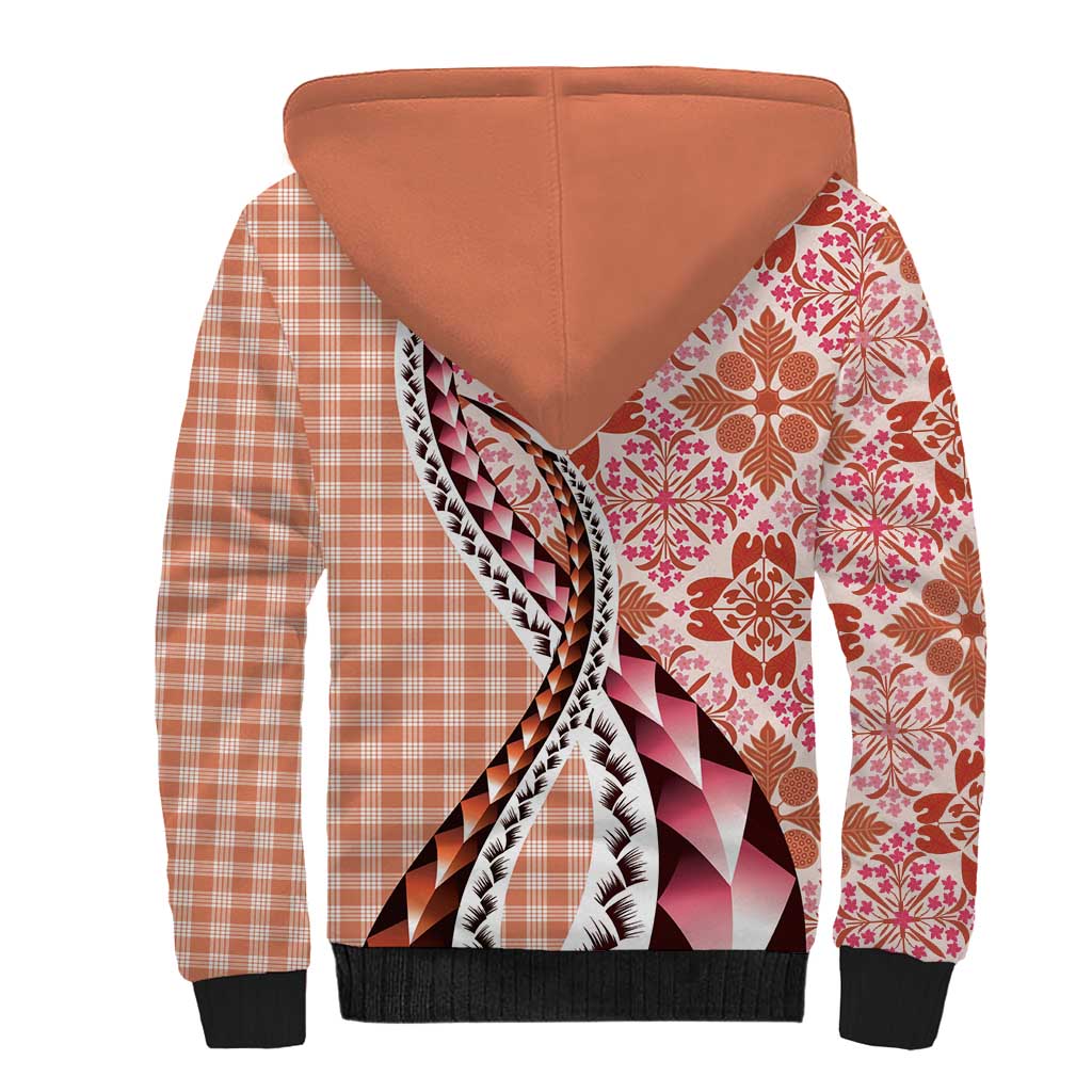 Aloha Vintage Palaka Floral Hawaiian Quilt Sherpa Hoodie Ulaula Motif - Polynesian Pride