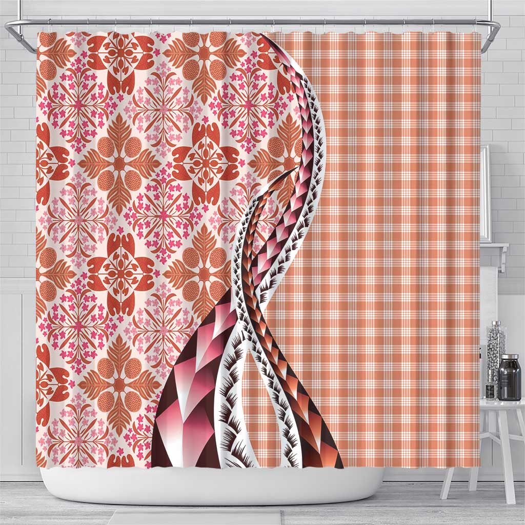 Aloha Vintage Palaka Floral Hawaiian Quilt Shower Curtain Ulaula Motif - Polynesian Pride