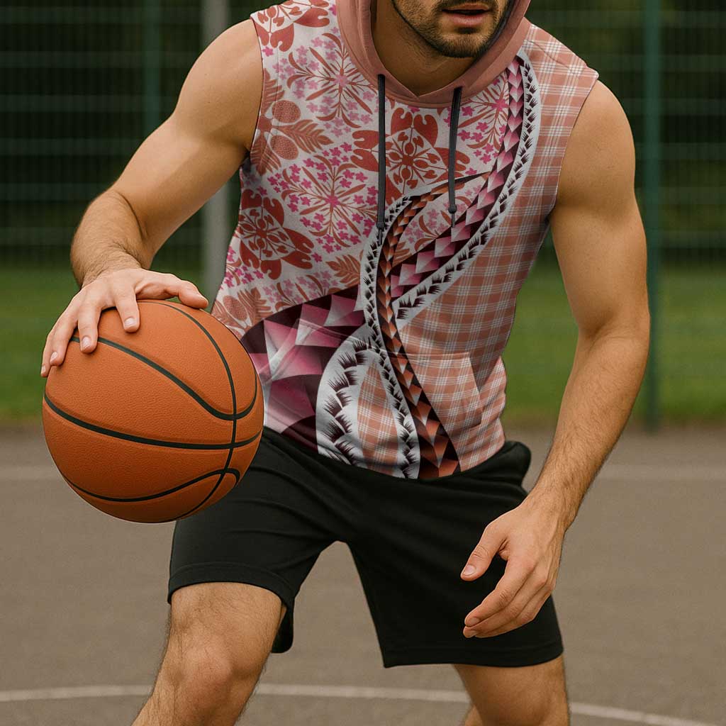 Aloha Vintage Palaka Floral Hawaiian Quilt Sleeveless Hoodie Ulaula Motif - Polynesian Pride