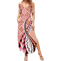 Aloha Vintage Palaka Floral Hawaiian Quilt Summer Maxi Dress Ulaula Motif - Polynesian Pride