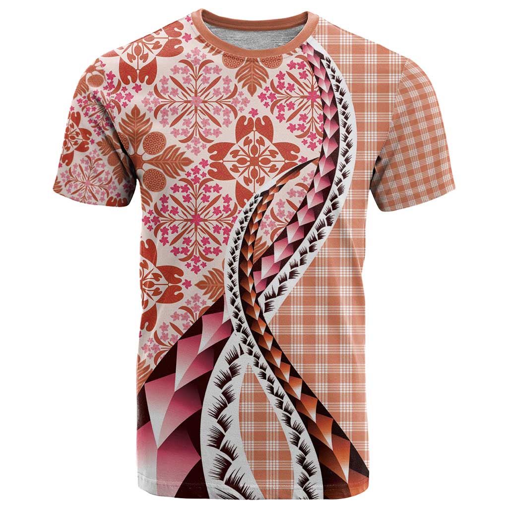 Aloha Vintage Palaka Floral Hawaiian Quilt T Shirt Ulaula Motif - Polynesian Pride