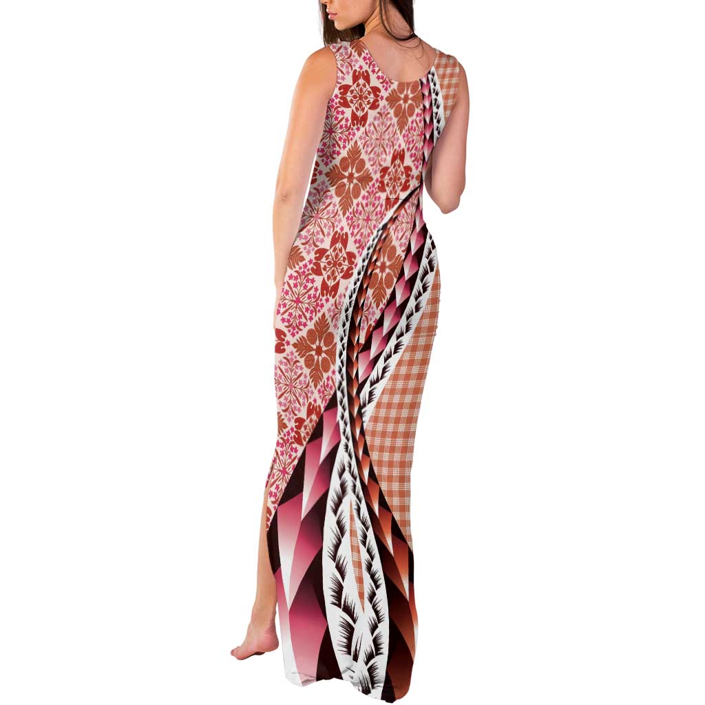 Aloha Vintage Palaka Floral Hawaiian Quilt Tank Maxi Dress Ulaula Motif - Polynesian Pride