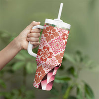 Aloha Vintage Palaka Floral Hawaiian Quilt Tumbler With Handle Ulaula Motif - Polynesian Pride