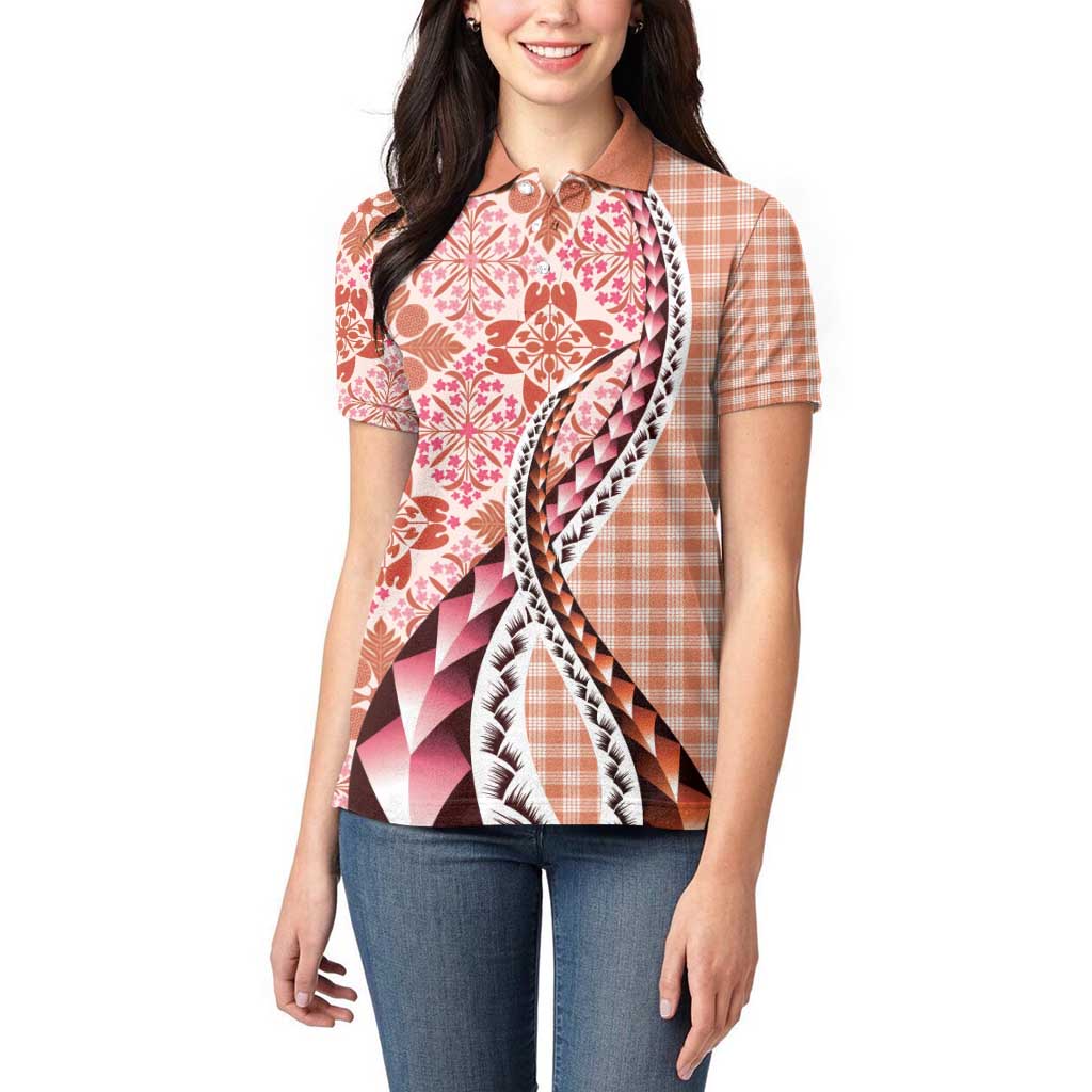 Aloha Vintage Palaka Floral Hawaiian Quilt Women Polo Shirt Ulaula Motif - Polynesian Pride