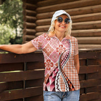 Aloha Vintage Palaka Floral Hawaiian Quilt Women Polo Shirt Ulaula Motif - Polynesian Pride