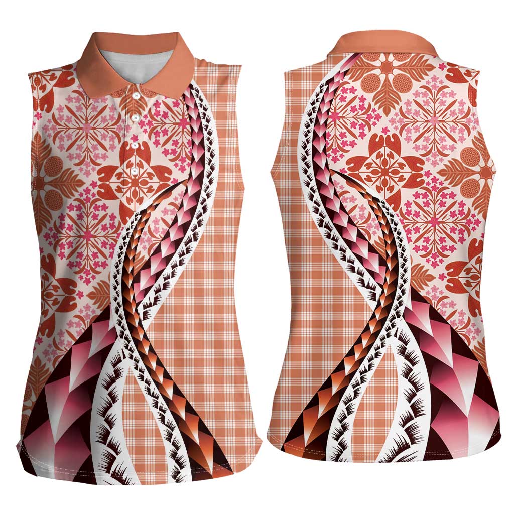 Aloha Vintage Palaka Floral Hawaiian Quilt Women Sleeveless Polo Shirt Ulaula Motif - Polynesian Pride