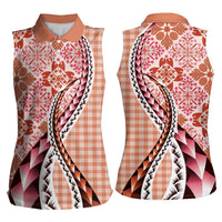 Aloha Vintage Palaka Floral Hawaiian Quilt Women Sleeveless Polo Shirt Ulaula Motif - Polynesian Pride
