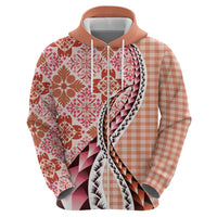 Aloha Vintage Palaka Floral Hawaiian Quilt Zip Hoodie Ulaula Motif - Polynesian Pride