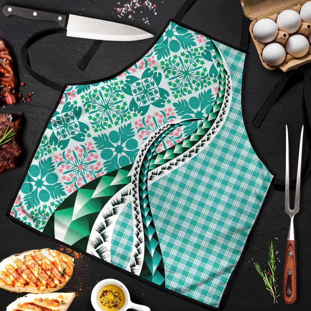 Aloha Vintage Palaka Floral Hawaiian Quilt Apron Polu Motif - Polynesian Pride