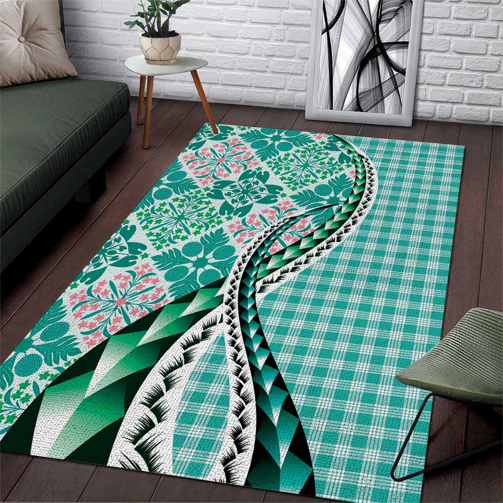 Aloha Vintage Palaka Floral Hawaiian Quilt Area Rug Polu Motif - Polynesian Pride