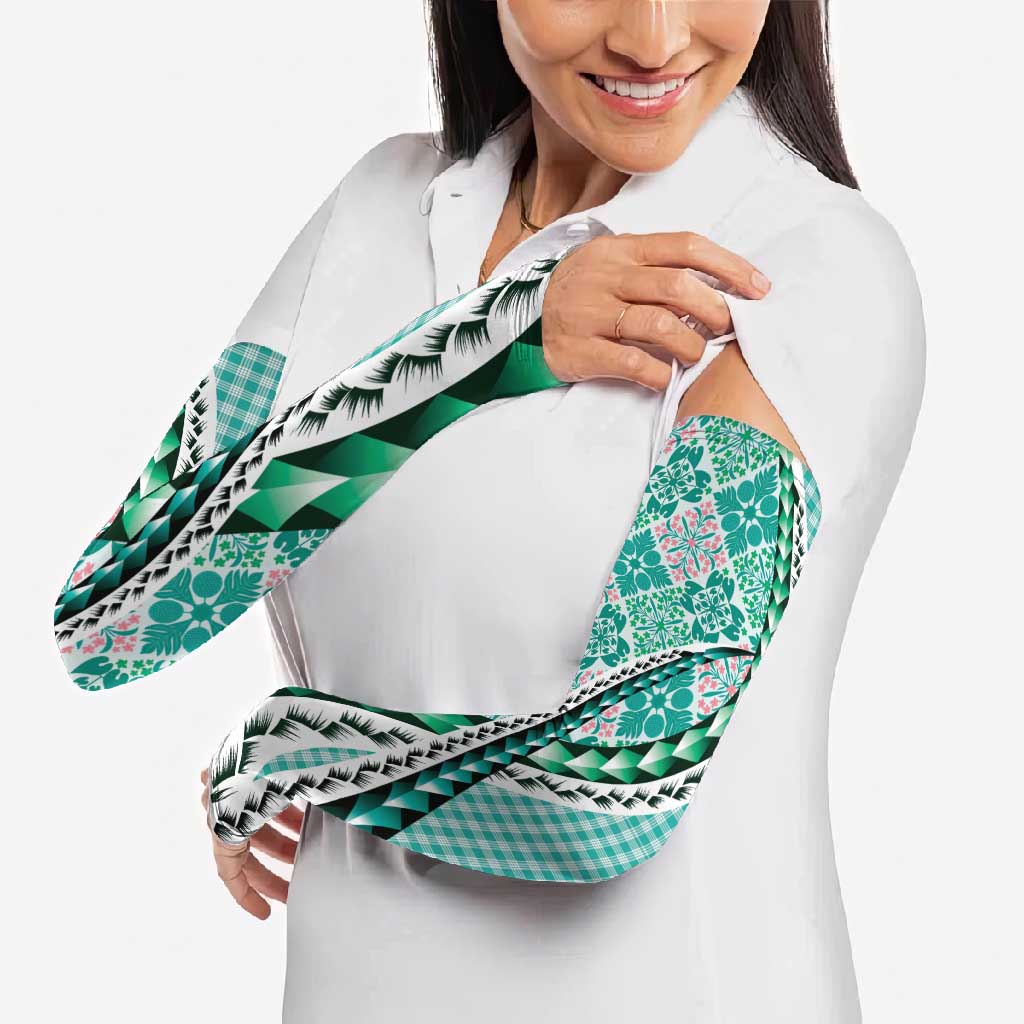 Aloha Vintage Palaka Floral Hawaiian Quilt Arm Sleeves Polu Motif - Polynesian Pride