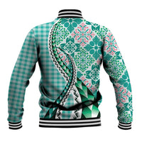 Aloha Vintage Palaka Floral Hawaiian Quilt Baseball Jacket Polu Motif - Polynesian Pride