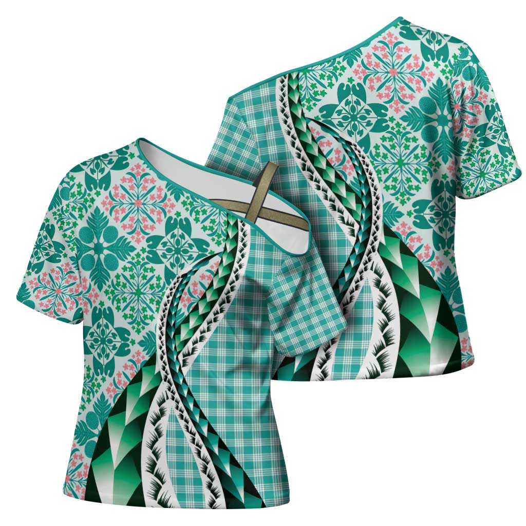 Aloha Vintage Palaka Floral Hawaiian Quilt Cross Shoulder Shirt Polu Motif - Polynesian Pride