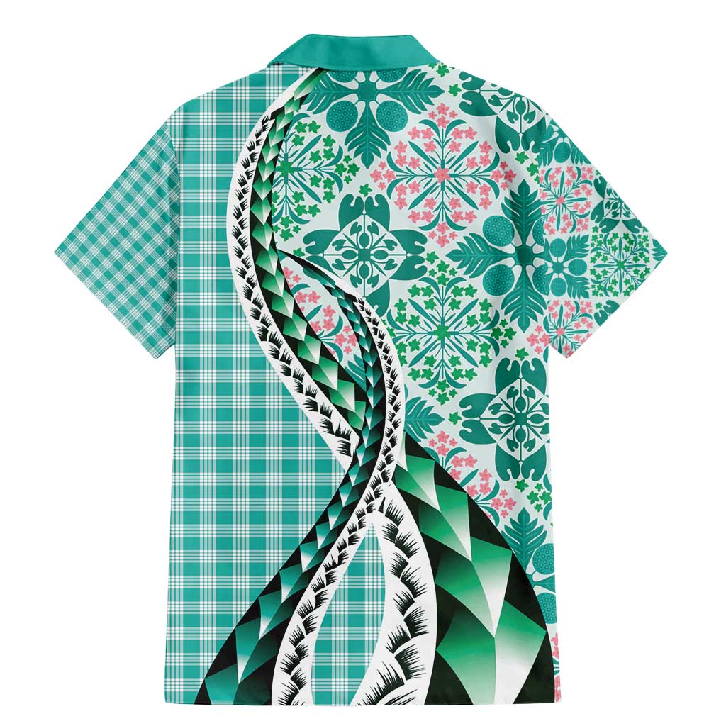 Aloha Vintage Palaka Floral Hawaiian Quilt Family Matching Mermaid Dress and Hawaiian Shirt Polu Motif - Polynesian Pride