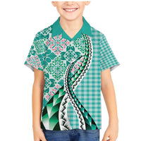 Aloha Vintage Palaka Floral Hawaiian Quilt Family Matching Mermaid Dress and Hawaiian Shirt Polu Motif - Polynesian Pride