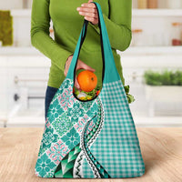 Aloha Vintage Palaka Floral Hawaiian Quilt Grocery Bag Polu Motif - Polynesian Pride