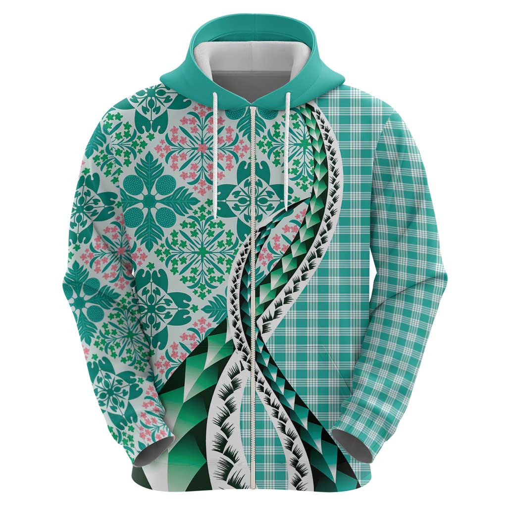 Aloha Vintage Palaka Floral Hawaiian Quilt Hoodie Polu Motif - Polynesian Pride