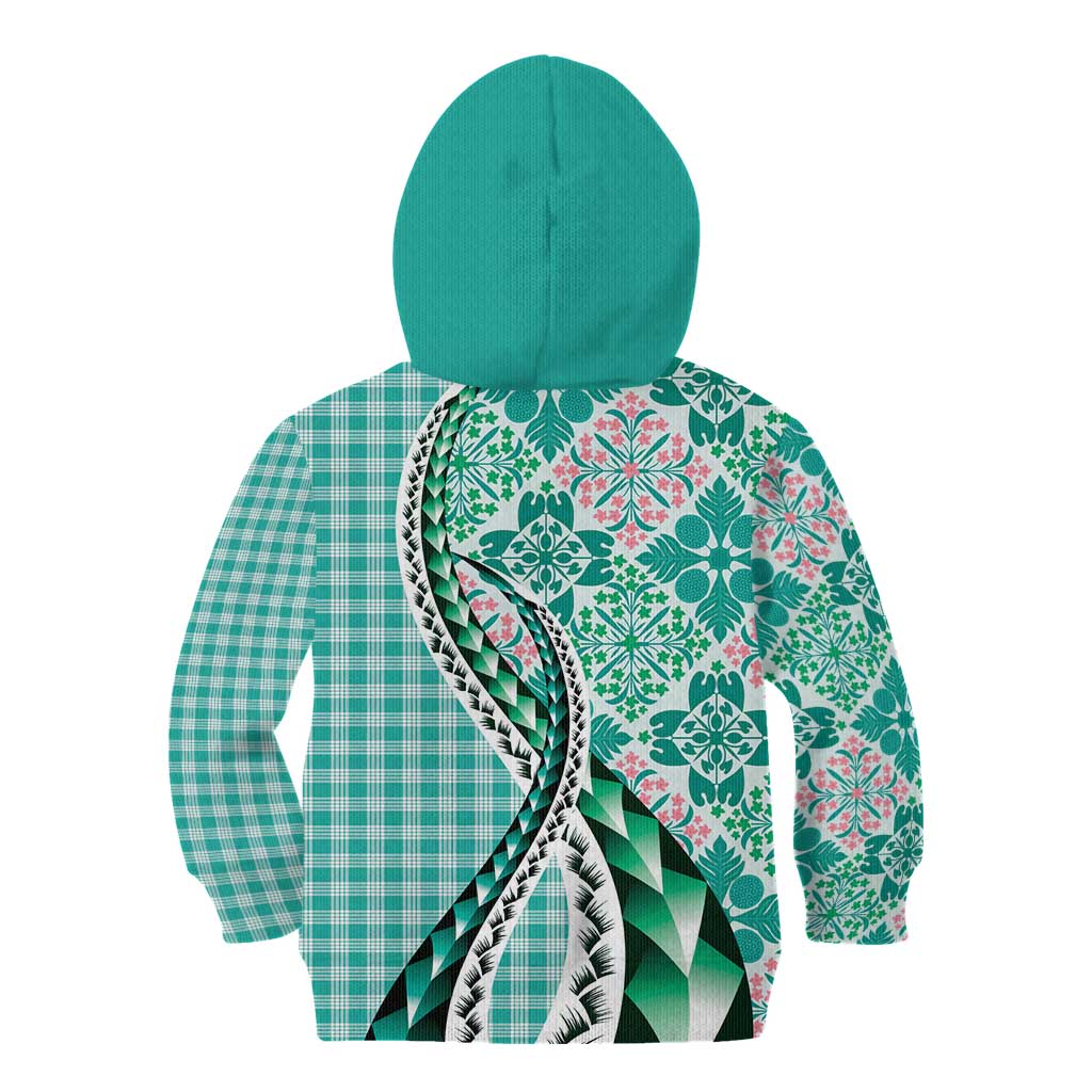 Aloha Vintage Palaka Floral Hawaiian Quilt Kid Hoodie Polu Motif - Polynesian Pride