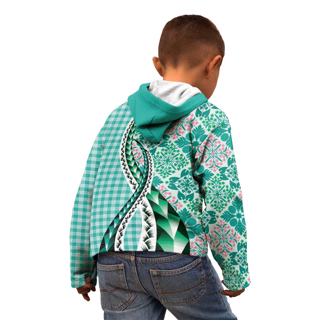 Aloha Vintage Palaka Floral Hawaiian Quilt Kid Hoodie Polu Motif - Polynesian Pride