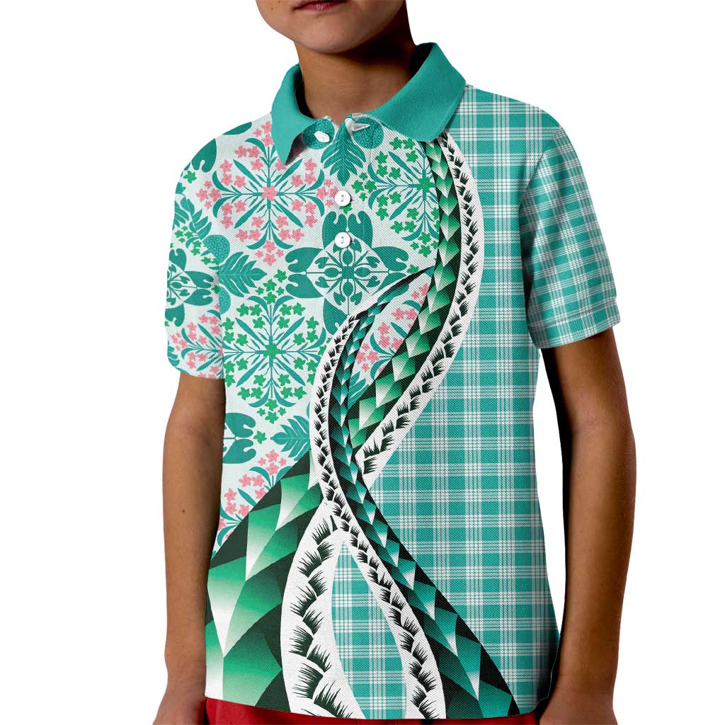 Aloha Vintage Palaka Floral Hawaiian Quilt Kid Polo Shirt Polu Motif - Polynesian Pride