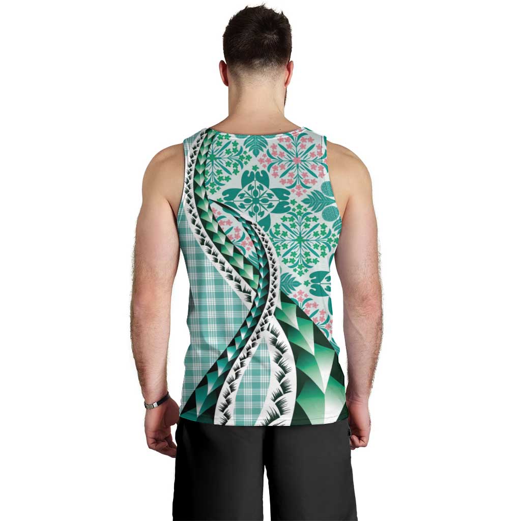 Aloha Vintage Palaka Floral Hawaiian Quilt Men Tank Top Polu Motif - Polynesian Pride
