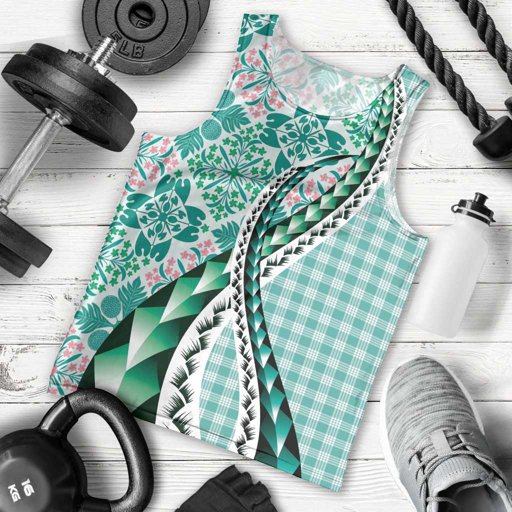 Aloha Vintage Palaka Floral Hawaiian Quilt Men Tank Top Polu Motif - Polynesian Pride