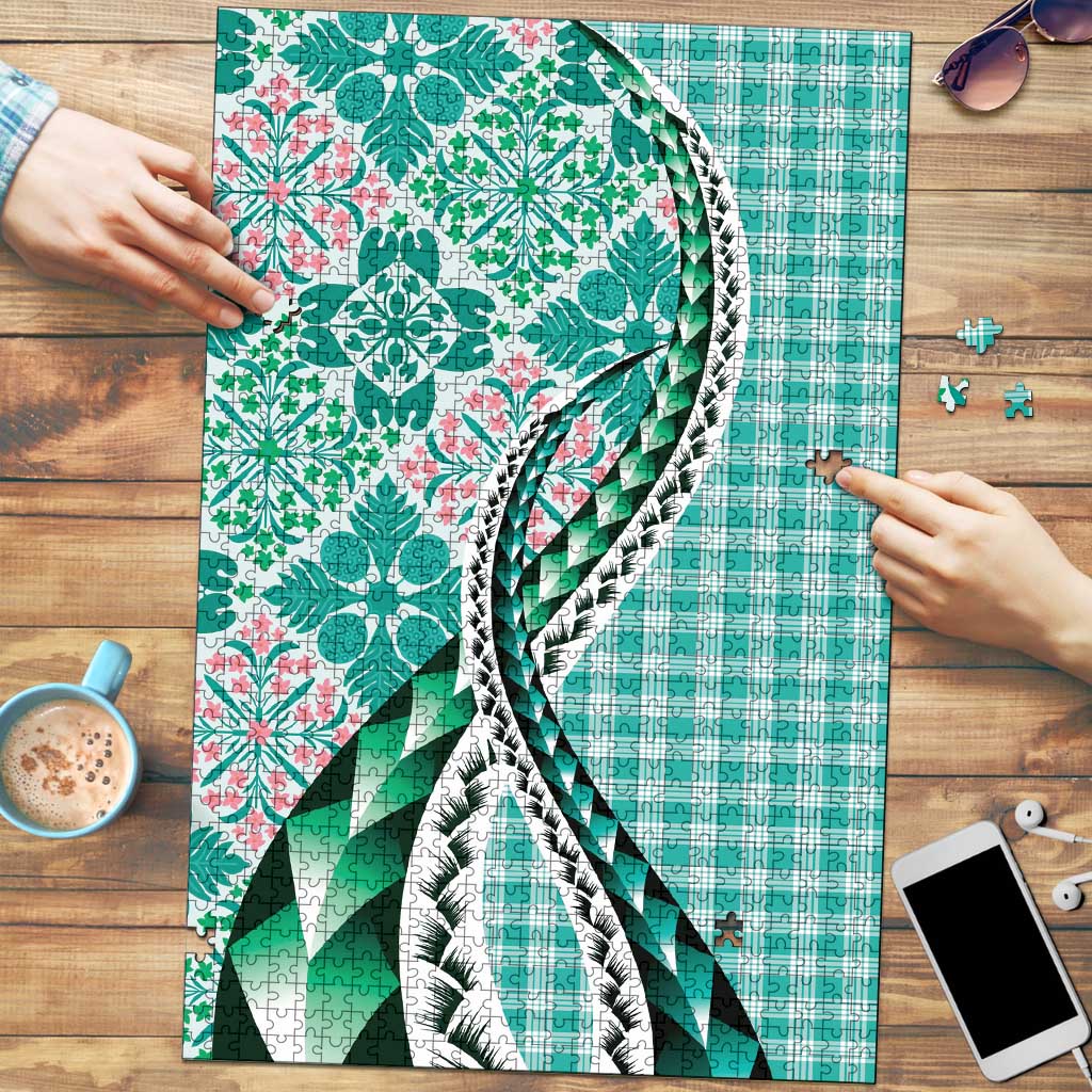 Aloha Vintage Palaka Floral Hawaiian Quilt Puzzle Polu Motif - Polynesian Pride